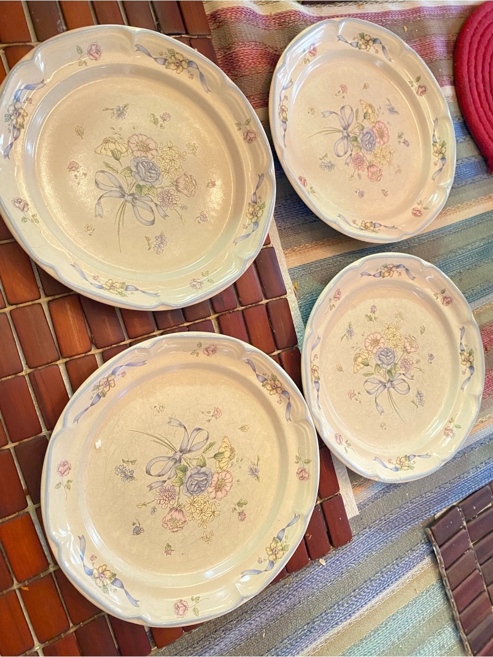 Vintage International Floral Bouquet Ceramic Bread Plates - Pastel Cream Set